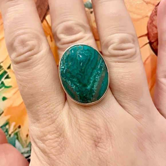 Green Mexican Laguna Lace Agate Gemstone Silver Ring Size 8.5 - Picture 4 of 6